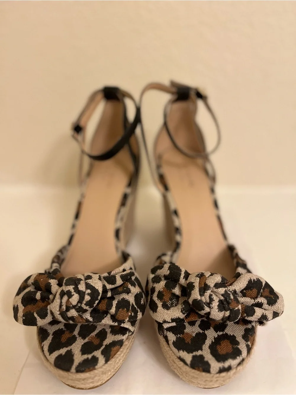 kate spade Leopard Print Wedge Sandals - Black, Brown, Cream - Size 8.5